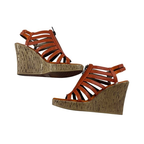 Aerosoles Womens Gladiator Wedge Sandals Size 7 US Orange Faux Leather With Zipp - Picture 1 of 4